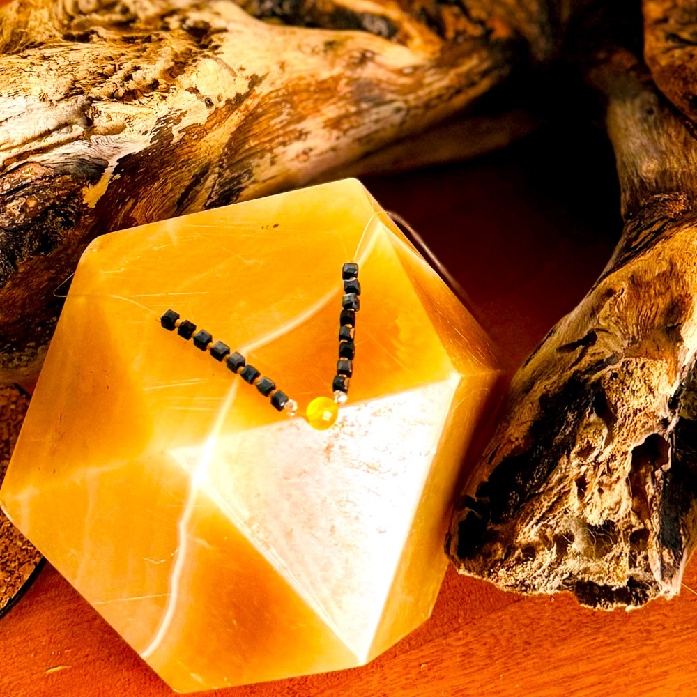 Citrine and Czech crystal beaded “floating” necklace. 16in long.